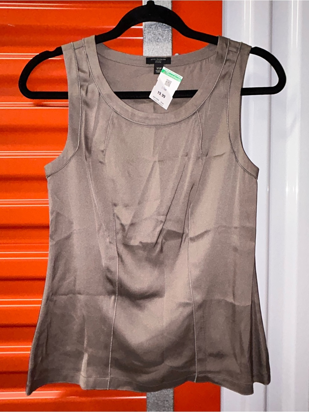 Ann Taylor Career Minimalist Silk Taupe Shimmer Tank Blouse Size XSP